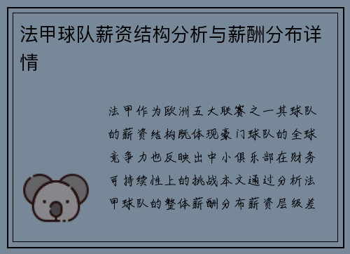 法甲球队薪资结构分析与薪酬分布详情